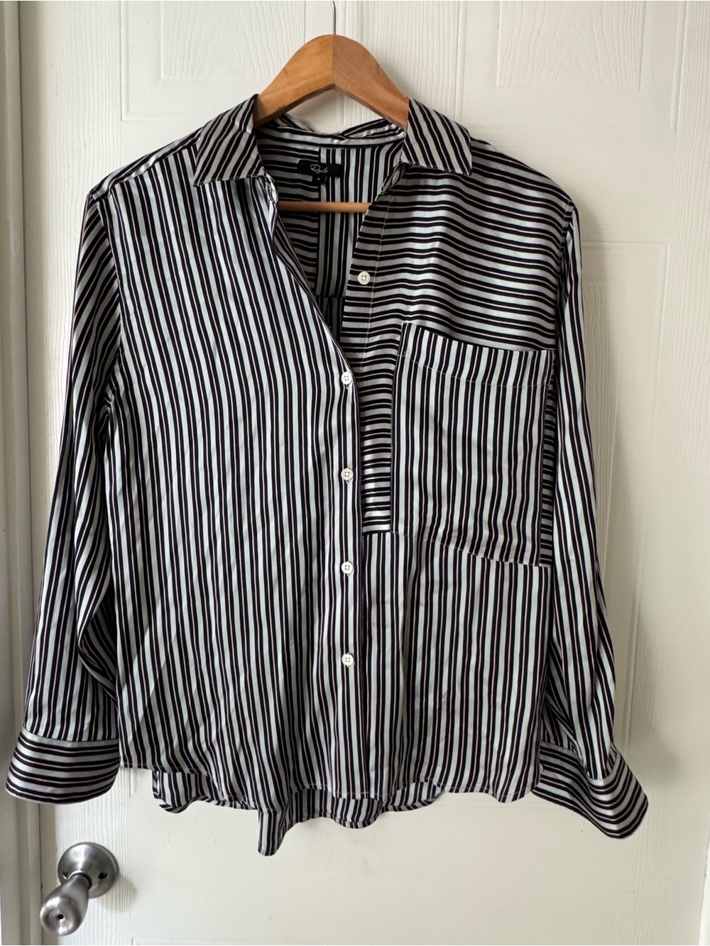 Rails Navy, White and Pink Vertical Stripe Blouse